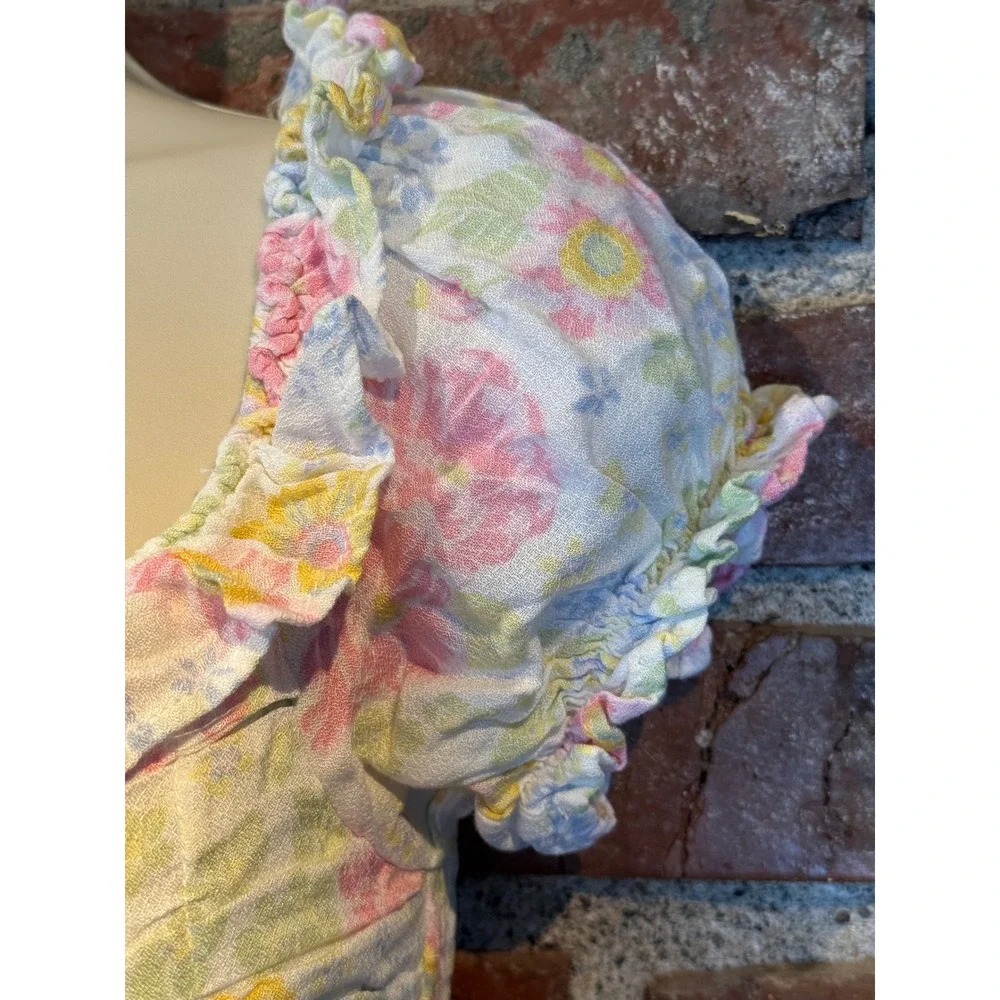Altar'd State Floral Mini Dress XS Pastel Cottagecore Puff Sleeve - Picture 4 of 8